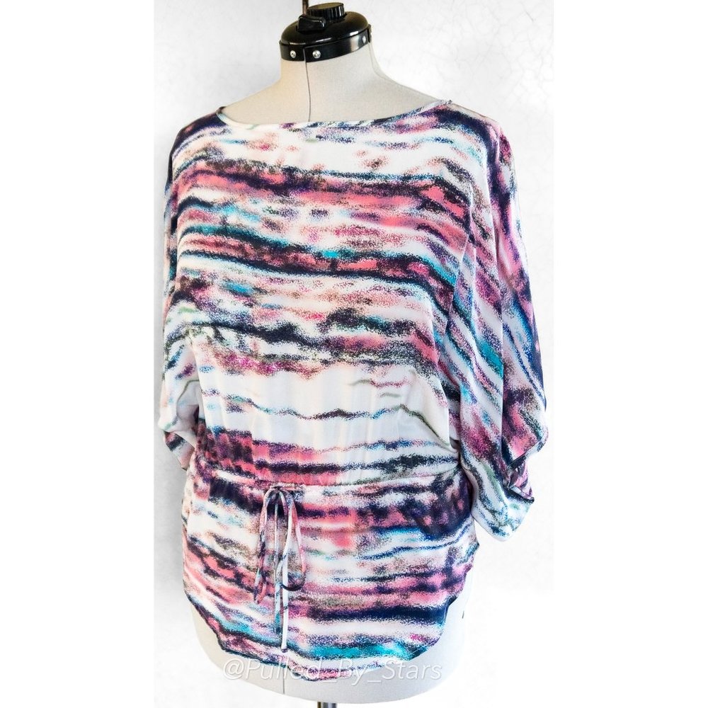 FIFTEEN TWENTY Colorful Silk Dolman Sleeve Relaxed-Fit Blouse + Drawstring Waist